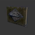 Ancient Leather Bound Book With Intricate Metal Carvings And Decorative Corners