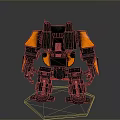 Game Movie Character Robot With Black Orange Mechanical Armor Standing On Transparent Display Base