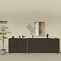 Poliform Modern Entryway Cabinet And Side Cabinet With Wooden Design Decorative Items And Potted Plant