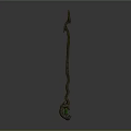 Enchanted Wizard Staff With Curved Wooden Shaft And Green Gemstone