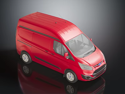 Red Cargo Van With Black Trim Tinted Windows And Silver Wheels 3d model