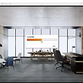 Bright Modern Office Interior With Large Windows Desk Sofa And Bookshelf 3d model