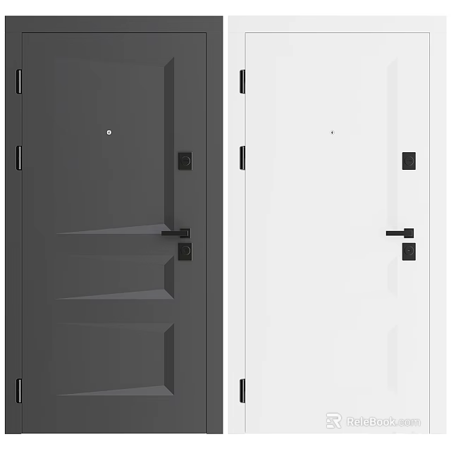 Modern Swing Doors with Black Handles in Gray and White Panel Design 3d model 