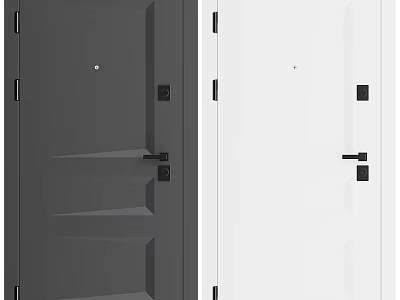 Modern Swing Doors with Black Handles in Gray and White Panel Design 3d model