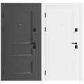 Modern Swing Doors with Black Handles in Gray and White Panel Design