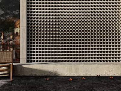 Modern Concrete Building Exterior Wall With Perforated Grid Pattern Design In Outdoor Area 3d model
