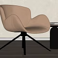Modern Beige Leather Accent Chair With Black Metal Legs And Side Table On Wooden Floor