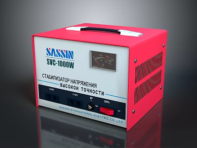 SANSIN SVC 1000W Voltage Stabilizer With Red Casing And Meter Control Panel 3d model