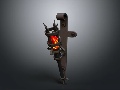 Vine Plant Growing Around Metal Lantern With Flaming Light And Gray Background 3d model
