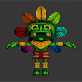 Game Movie Character with Green Body Colorful Feathers Open Arms and Decorative Outfit