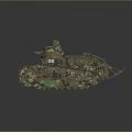 Vintage Military Tank With Camouflage Paint Number 35 And Metal Tracks