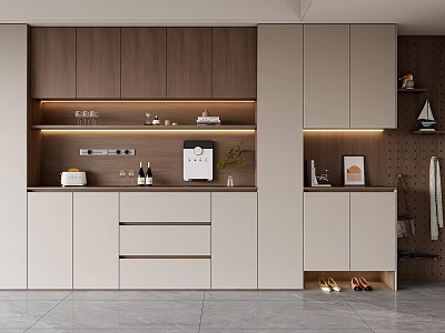 Modern Shoe Cabinet In Entrance Hallway Interior With Lighted Shelves And Wooden Storage Cabinets 3d model