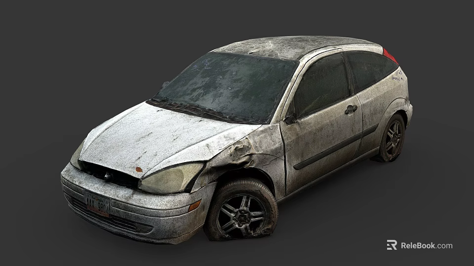 Abandoned Old Damaged Car With Dented Body Scratched Paint And Dusty Exterior 3d model 