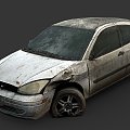 Wreckage of abandoned hatchback 3d model