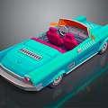 Vintage Turquoise Blue Convertible Car With Open Top And Red Seats Retro Design