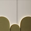 Modern Bed Accent Wall With Green Curved Panels Stitched Details And White Backdrop