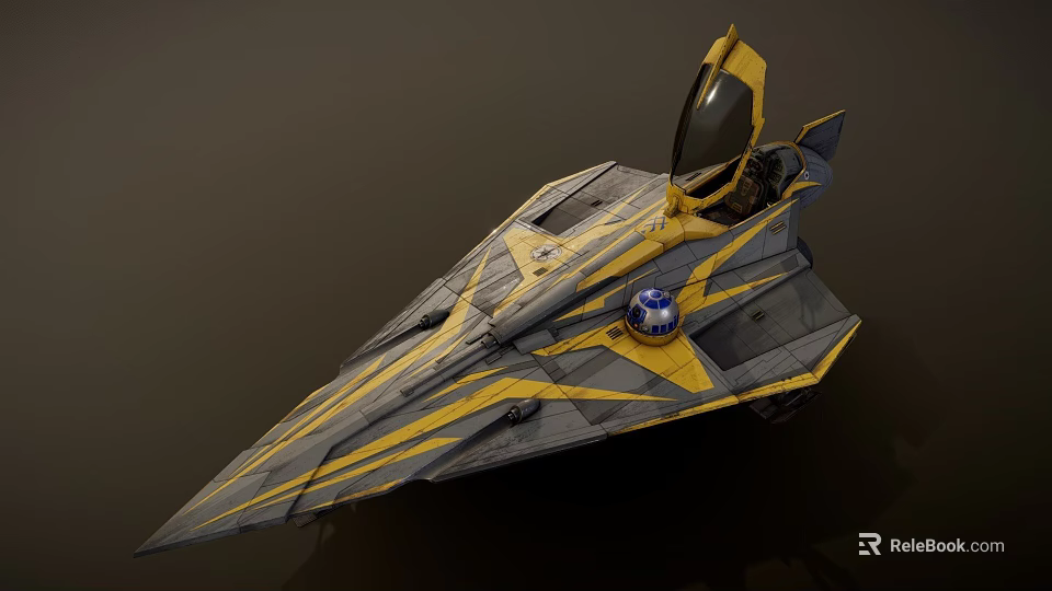 Gray and Yellow Fighter Jet With Sleek Aerodynamic Design Open Cockpit And Blue Emblem 3d model 