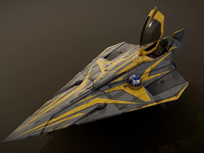 Gray and Yellow Fighter Jet With Sleek Aerodynamic Design Open Cockpit And Blue Emblem 3d model