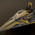 Gray and Yellow Fighter Jet With Sleek Aerodynamic Design Open Cockpit And Blue Emblem