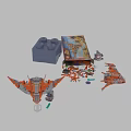 Lego Toy Doll Construction Set with Scattered Bricks Open Box and Partially Built Orange Model