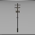 Traditional Wooden Utility Pole With Crossarm And Electrical Equipment Components