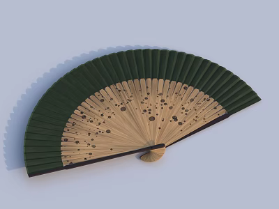 Traditional Bamboo Frame Hanging Fan Decor With Green Surface And Spot Pattern 3d model