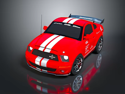 Red Sports Car Featuring White Stripes Racing Decals Rear Spoiler And Shiny Wheels 3d model