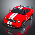 Red Sports Car Featuring White Stripes Racing Decals Rear Spoiler And Shiny Wheels