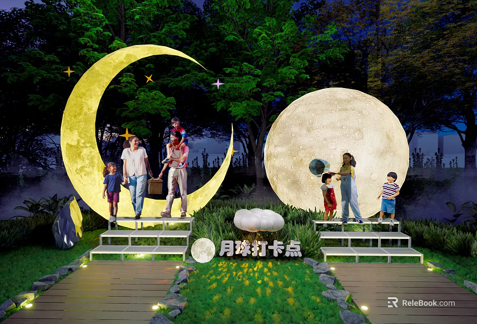 Moon Shaped Outdoor Lights For Night Garden Photo Check In Spot 3d model 