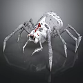 Detailed 3D Rendered Spider With White Body Red Spots On Dark Background With Reflection