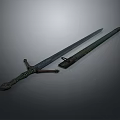 Ancient Decorative Sword Weapon With Green Wrapped Handle And Long Sharp Steel Blade