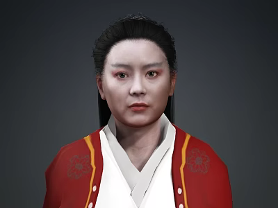 Classical Woman With Traditional Hairstyle In Red Coat And White Inner Garment With Floral Patterns 3d model