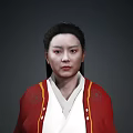 Classical Woman With Traditional Hairstyle In Red Coat And White Inner Garment With Floral Patterns