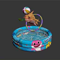 Baby Shark Themed Inflatable Baby Pool With Colorful Hoop And Shark Toy Holding Ball