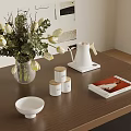 Decorative Ornament Set With Tulip Vase Kettle Wooden Lid Jars Book Bowl For Tabletop Decor