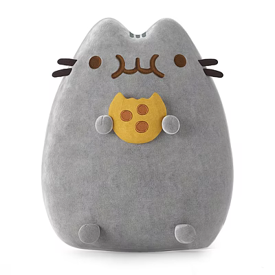 Gray Cat Shaped Plush Toy With Yellow Cookie On Chest Soft Stuffed Doll 3d model