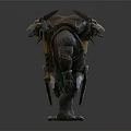 Orc Like Game And Movie Character With Horns Armor And Weapon Front Back Views