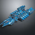 Blue Futuristic Spaceship Model With Complex Modular Structure And Sharp Edge Details 3d model