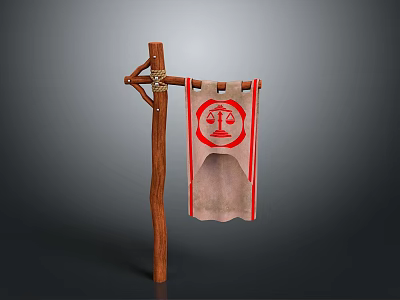 Commercial Equipment Featuring Wooden Pole With Banner And Scale Symbol Design 3d model