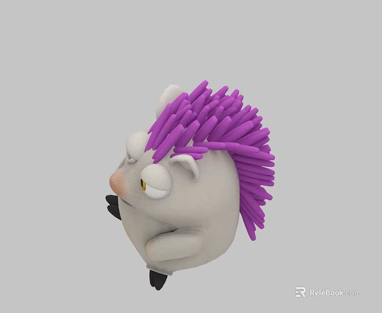 Cute Hedgehog Doll With Purple Spines White Body And Grumpy Expression 3d model 