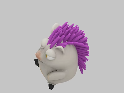 Cute Hedgehog Doll With Purple Spines White Body And Grumpy Expression 3d model