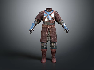 Detailed Medieval Armor Featuring Brown Leather And Silver Metal Shoulder Chest Arm Leg Plates 3d model
