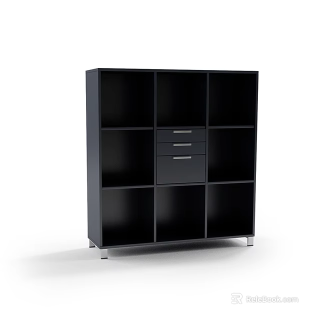 Black Storage Cabinet with Multiple Compartments and Drawers for Home Organization 3d model 