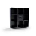 Black Storage Cabinet with Multiple Compartments and Drawers for Home Organization