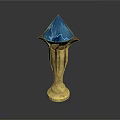 Blue Crystal Gemstone On Golden Decorative Stand With Petal Design