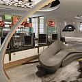 Modern Reception Desk Interior Design With Decorative Ceiling Lighting And Marble Countertop