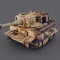 Weathered Sand Colored Military Tank With Long Cannon Turret And Metal Tracks