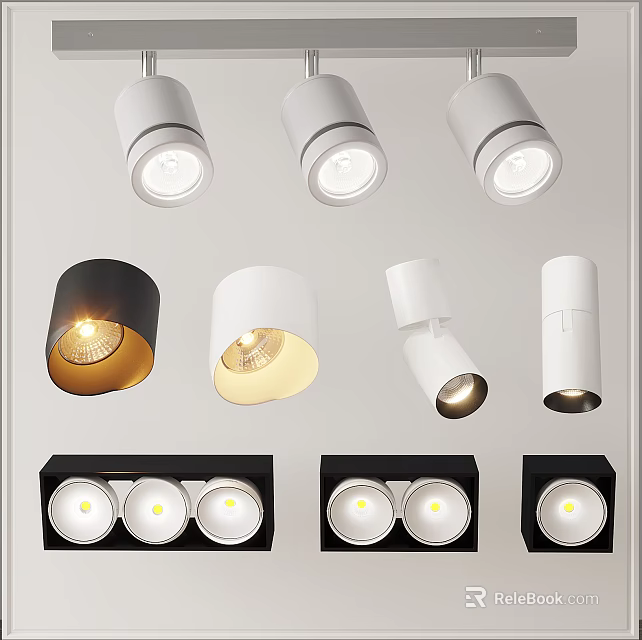 Modern Downlights and Spotlights in White Black Styles with Bright Lighting Design 3d model 