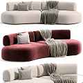 Modern Curved Sofa Designs In Beige Burgundy Brown With Pillows And Gray Blanket