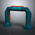 Modern Blue Textured Entry Gate With Red Accents And Geometric Design